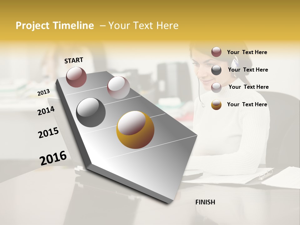 A Woman Sitting At A Desk Using A Laptop Computer PowerPoint Template