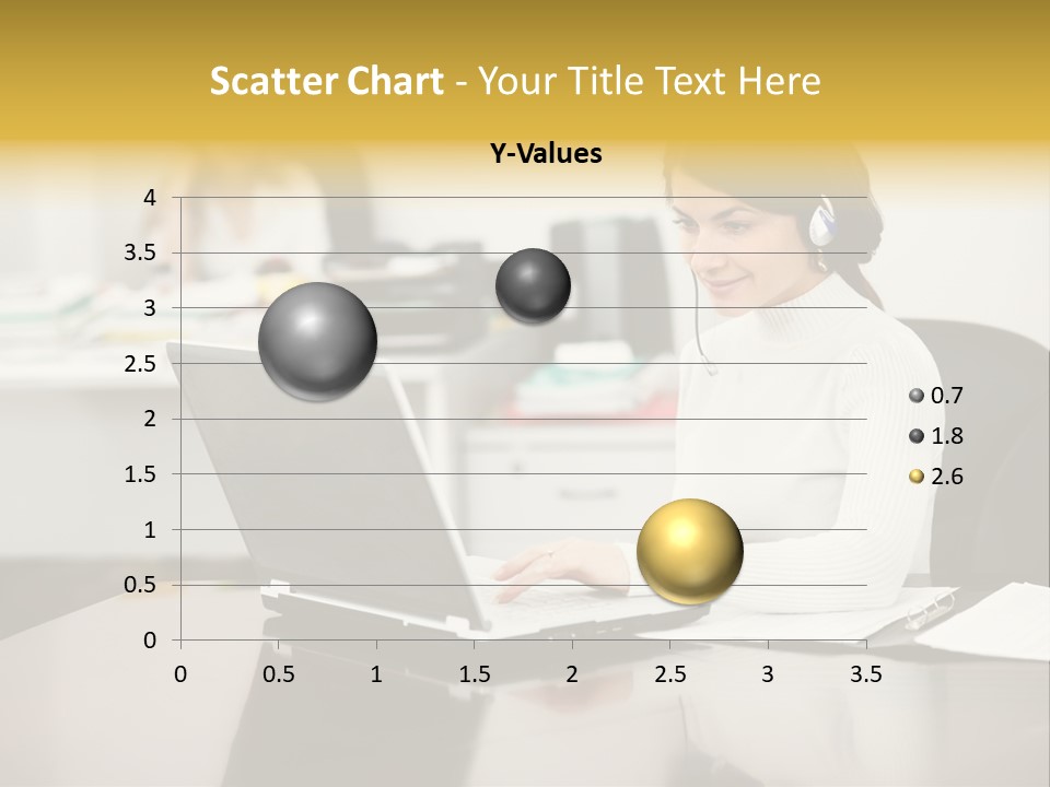 A Woman Sitting At A Desk Using A Laptop Computer PowerPoint Template