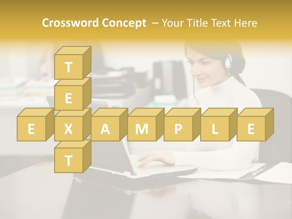 A Woman Sitting At A Desk Using A Laptop Computer PowerPoint Template