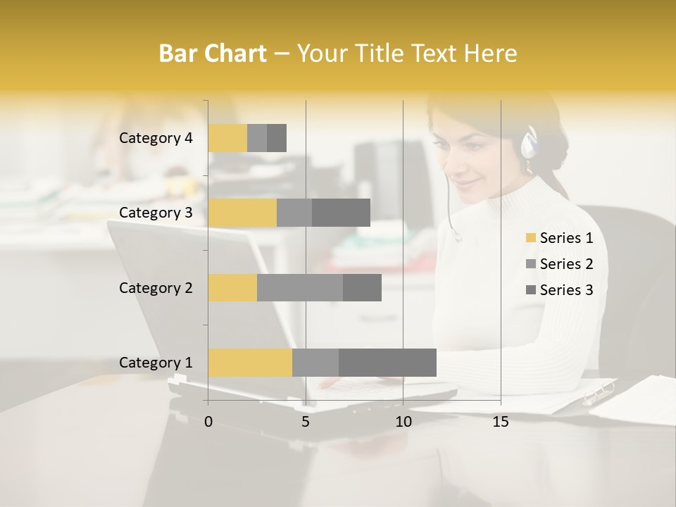 A Woman Sitting At A Desk Using A Laptop Computer PowerPoint Template