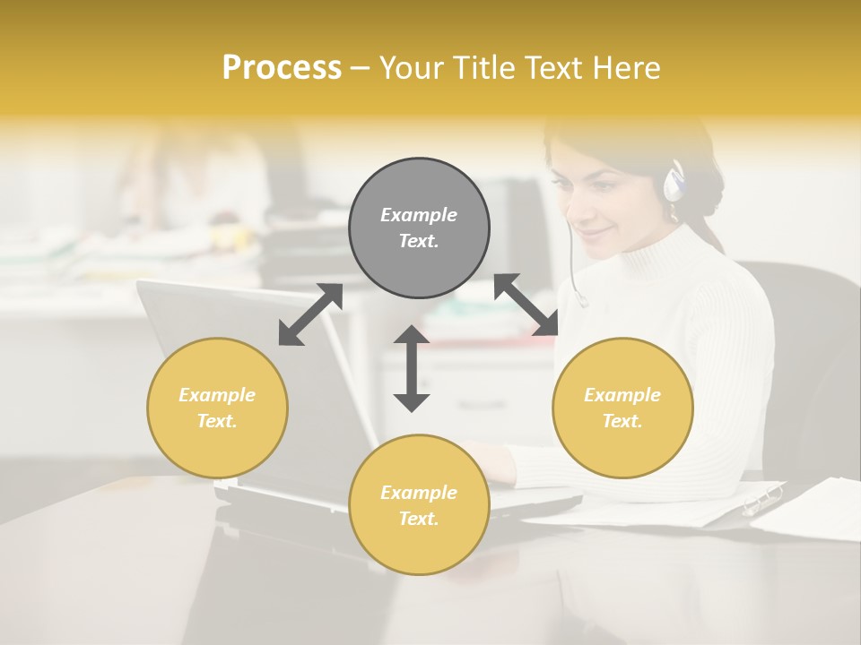 A Woman Sitting At A Desk Using A Laptop Computer PowerPoint Template