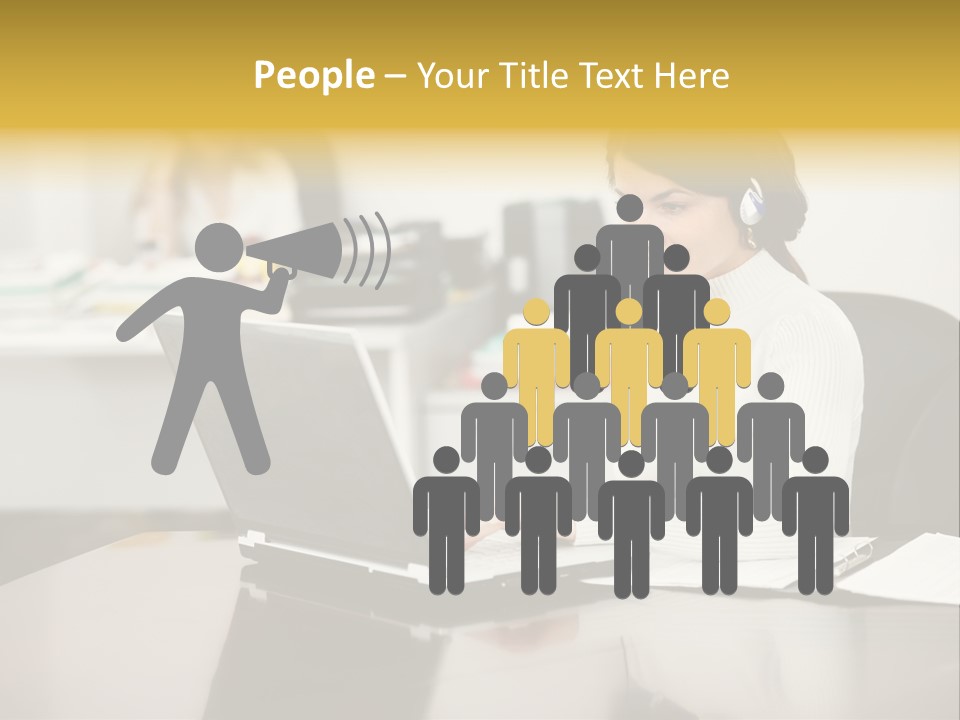 A Woman Sitting At A Desk Using A Laptop Computer PowerPoint Template