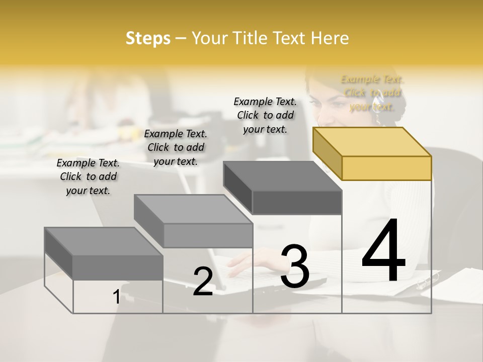 A Woman Sitting At A Desk Using A Laptop Computer PowerPoint Template