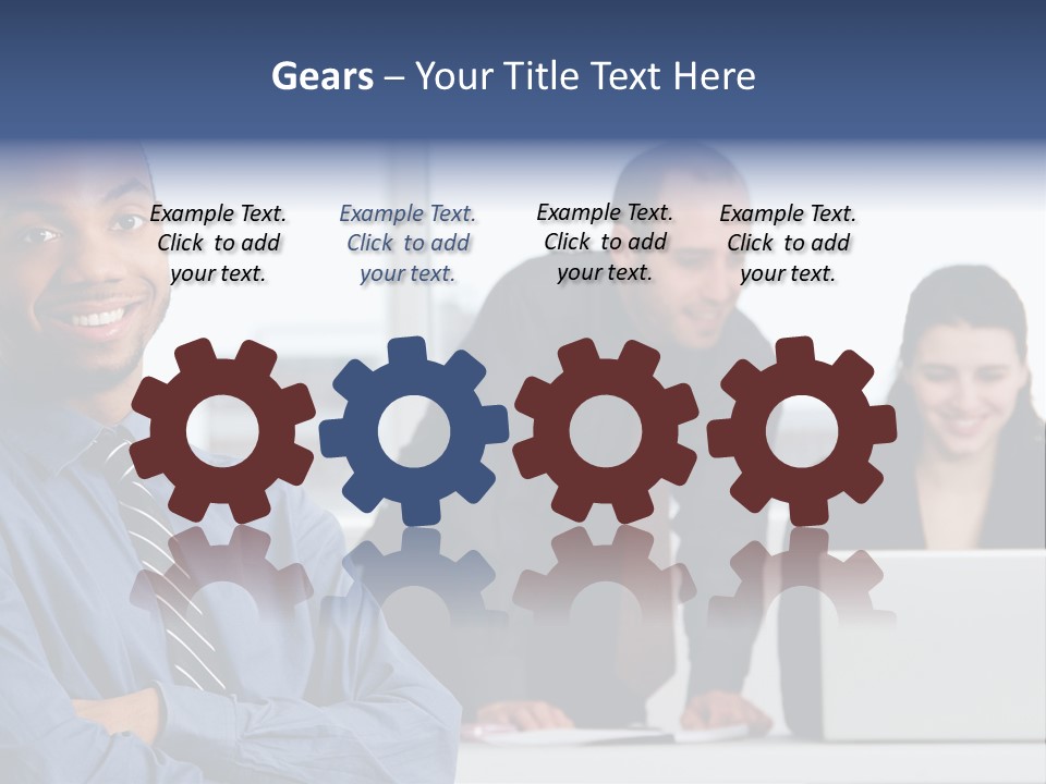 A Group Of People Sitting At A Table With A Laptop PowerPoint Template