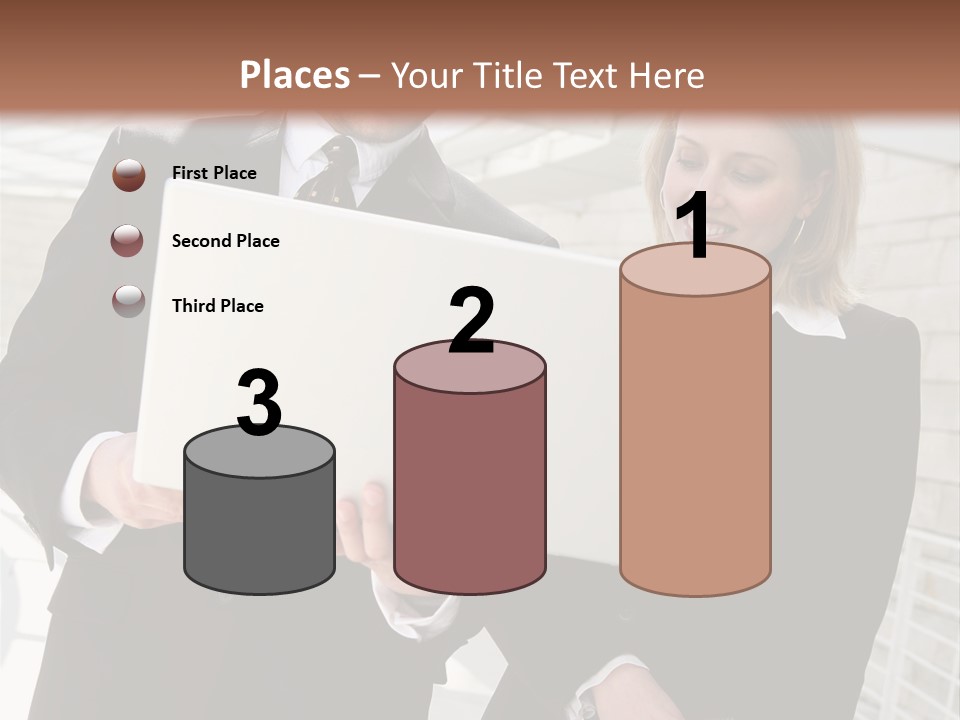 A Man And Woman In Business Attire Holding A Laptop PowerPoint Template