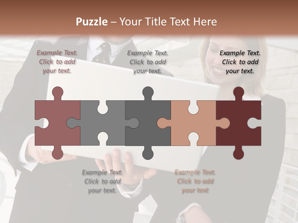 A Man And Woman In Business Attire Holding A Laptop PowerPoint Template