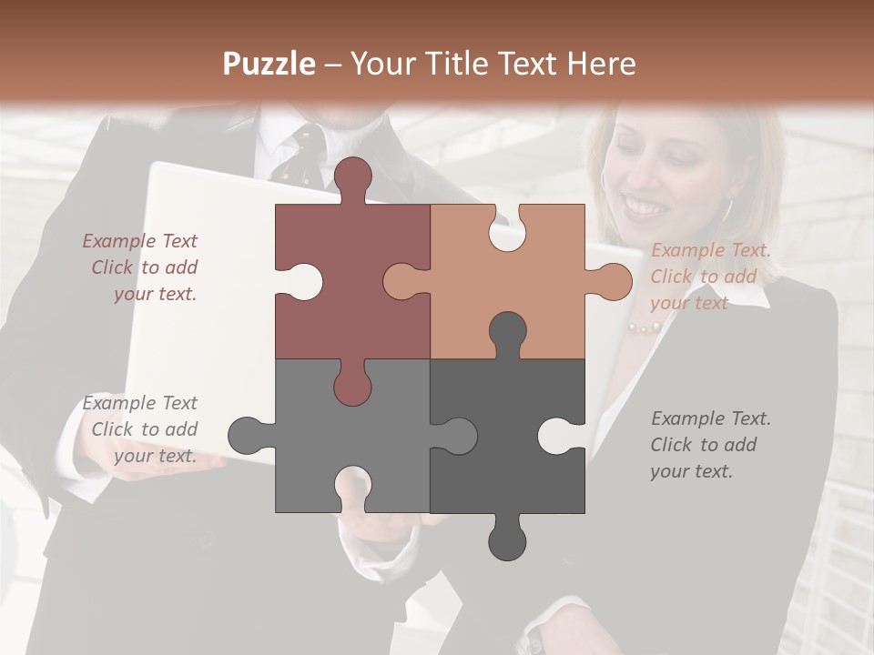 A Man And Woman In Business Attire Holding A Laptop PowerPoint Template