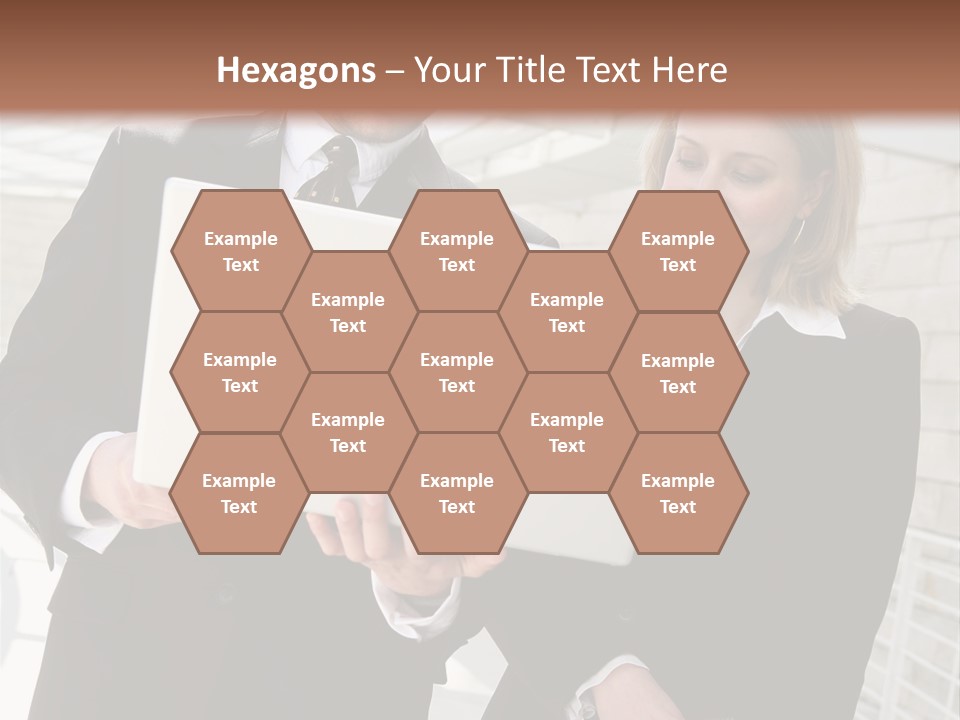 A Man And Woman In Business Attire Holding A Laptop PowerPoint Template