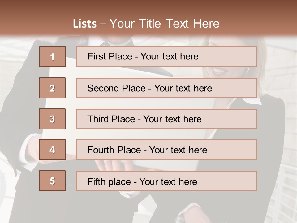 A Man And Woman In Business Attire Holding A Laptop PowerPoint Template