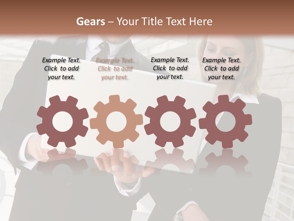 A Man And Woman In Business Attire Holding A Laptop PowerPoint Template