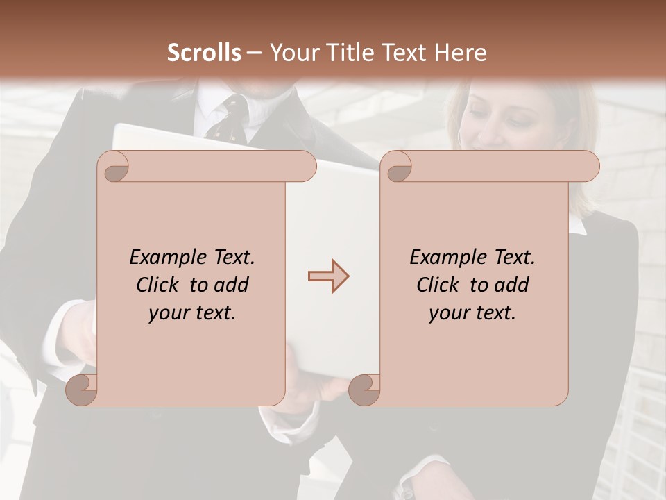 A Man And Woman In Business Attire Holding A Laptop PowerPoint Template