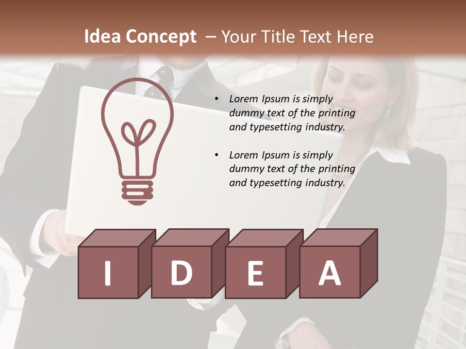 A Man And Woman In Business Attire Holding A Laptop PowerPoint Template