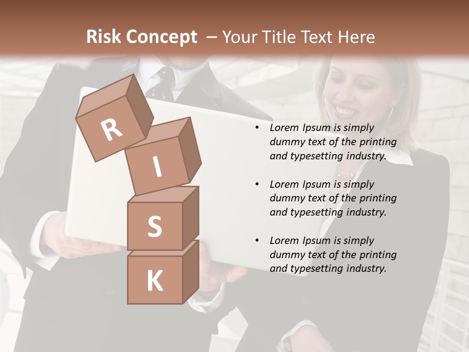 A Man And Woman In Business Attire Holding A Laptop PowerPoint Template