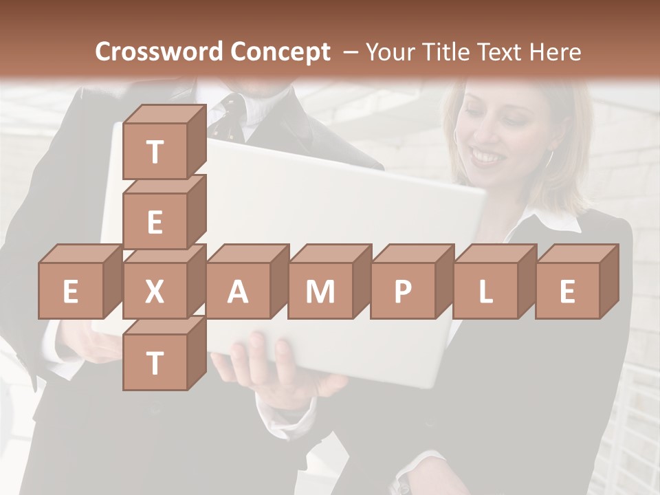 A Man And Woman In Business Attire Holding A Laptop PowerPoint Template