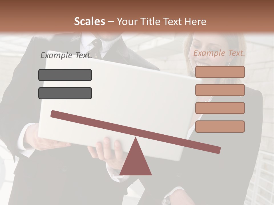 A Man And Woman In Business Attire Holding A Laptop PowerPoint Template