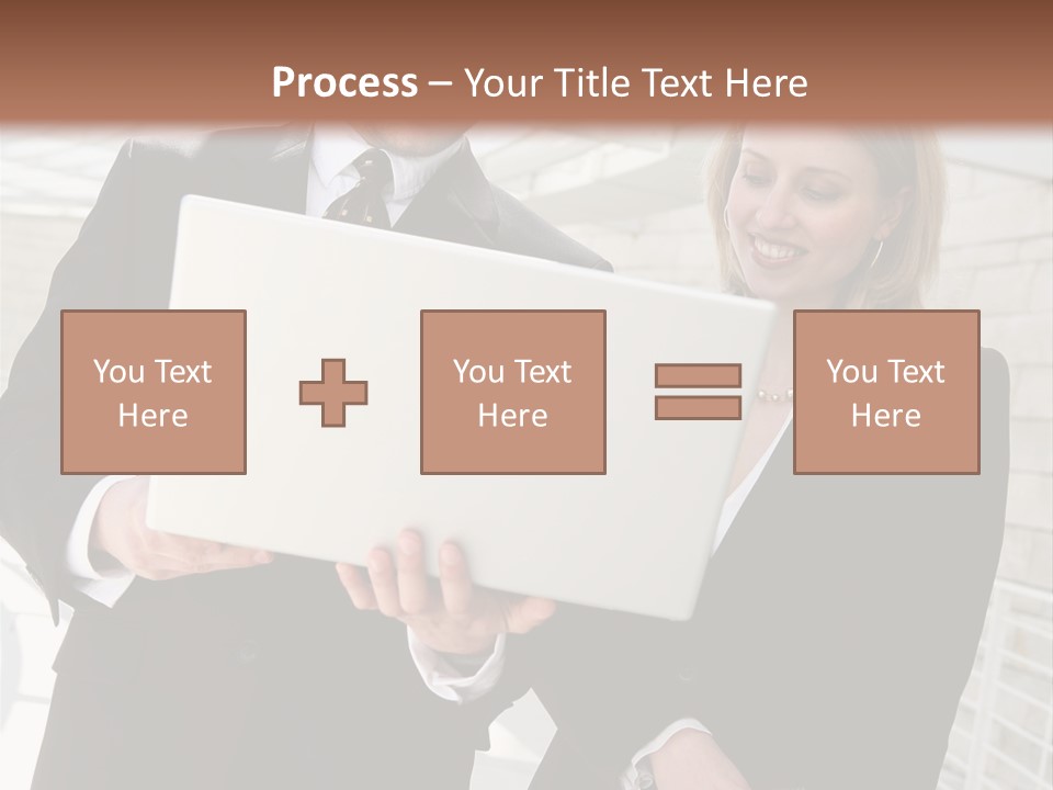 A Man And Woman In Business Attire Holding A Laptop PowerPoint Template