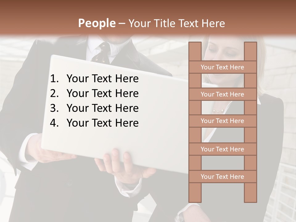 A Man And Woman In Business Attire Holding A Laptop PowerPoint Template