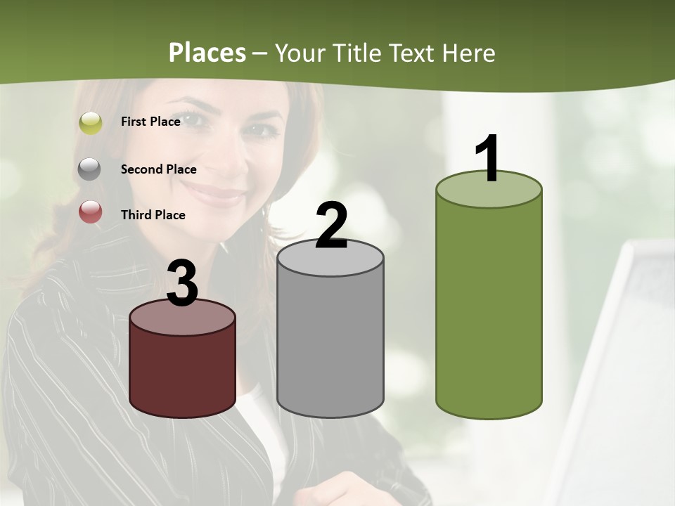 A Woman Sitting At A Desk With A Laptop PowerPoint Template