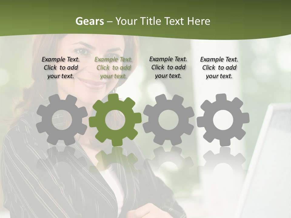 A Woman Sitting At A Desk With A Laptop PowerPoint Template