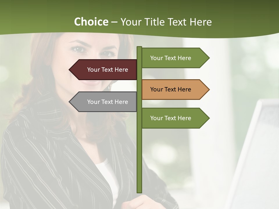 A Woman Sitting At A Desk With A Laptop PowerPoint Template