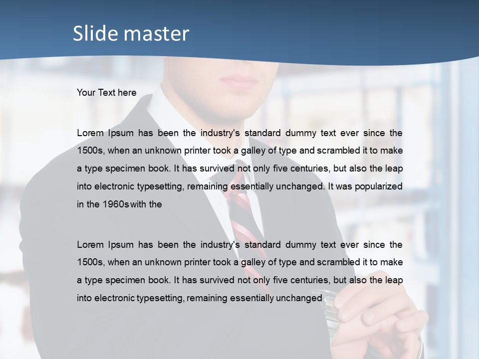 A Man In A Suit And Tie Standing In Front Of A Building PowerPoint Template