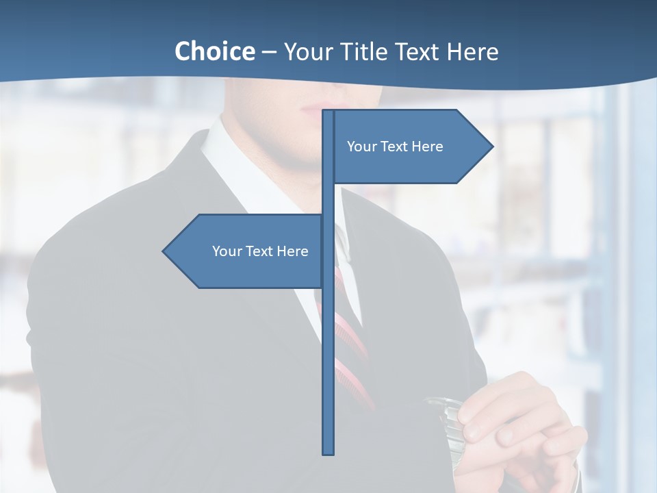 A Man In A Suit And Tie Standing In Front Of A Building PowerPoint Template