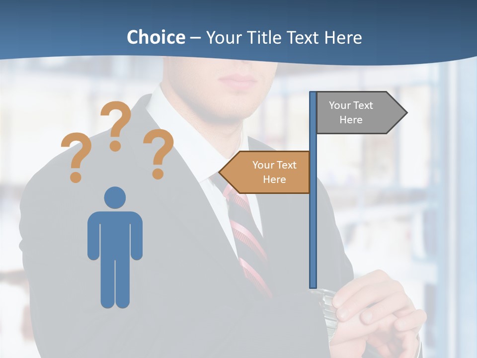 A Man In A Suit And Tie Standing In Front Of A Building PowerPoint Template