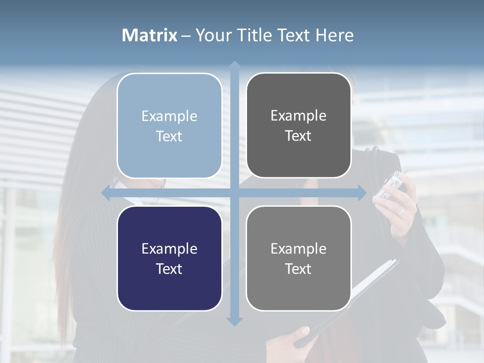 Two Women In Business Attire Looking At A Cell Phone PowerPoint Template