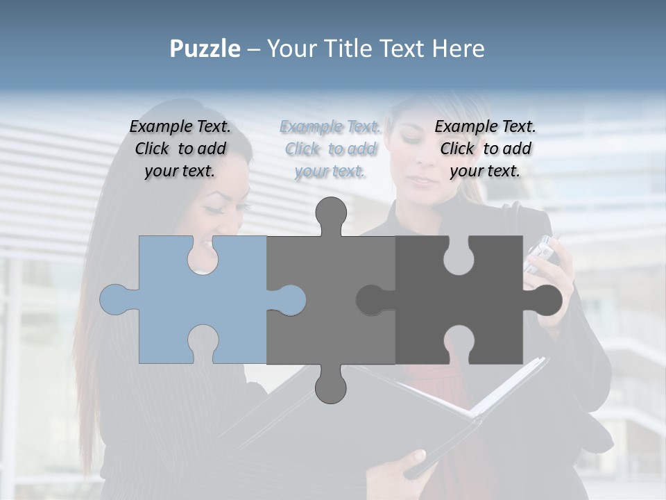 Two Women In Business Attire Looking At A Cell Phone PowerPoint Template