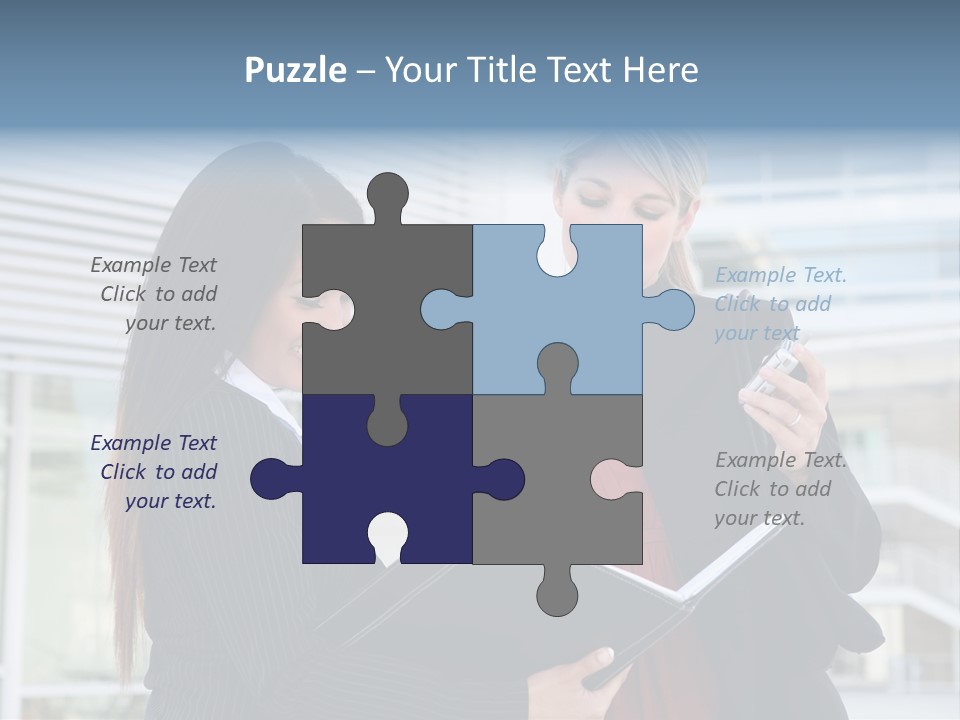 Two Women In Business Attire Looking At A Cell Phone PowerPoint Template