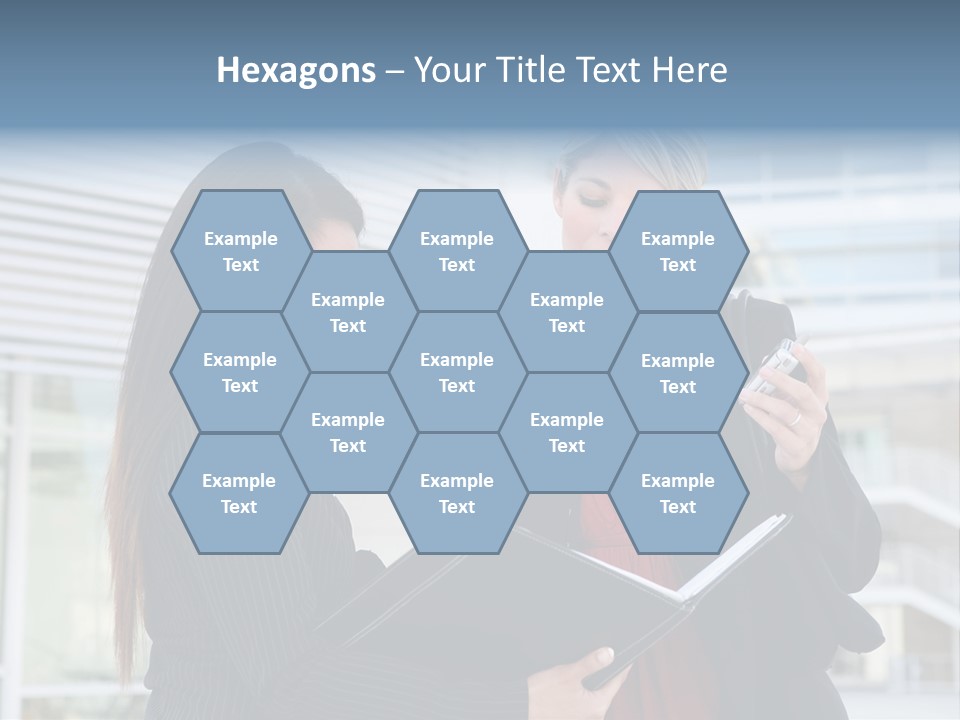 Two Women In Business Attire Looking At A Cell Phone PowerPoint Template