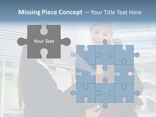 Two Women In Business Attire Looking At A Cell Phone PowerPoint Template