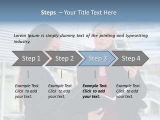 Two Women In Business Attire Looking At A Cell Phone PowerPoint Template