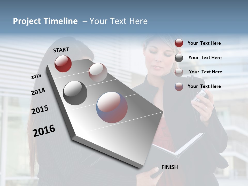 Two Women In Business Attire Looking At A Cell Phone PowerPoint Template