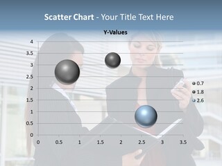 Two Women In Business Attire Looking At A Cell Phone PowerPoint Template