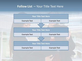 Two Women In Business Attire Looking At A Cell Phone PowerPoint Template