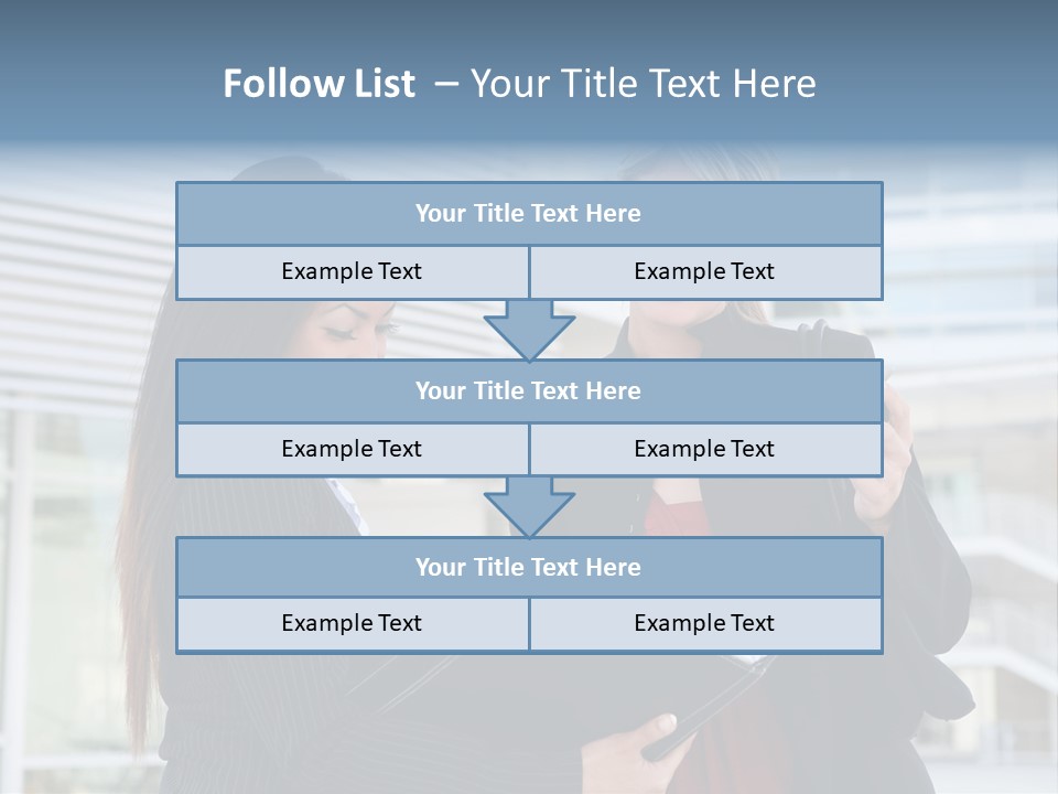 Two Women In Business Attire Looking At A Cell Phone PowerPoint Template
