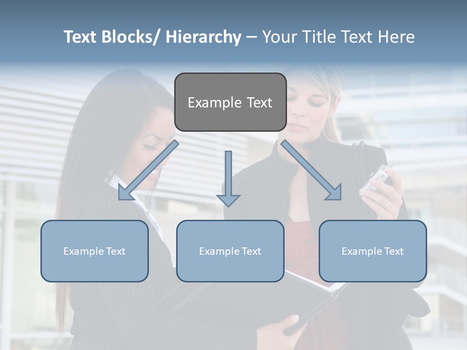 Two Women In Business Attire Looking At A Cell Phone PowerPoint Template