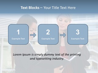 Two Women In Business Attire Looking At A Cell Phone PowerPoint Template