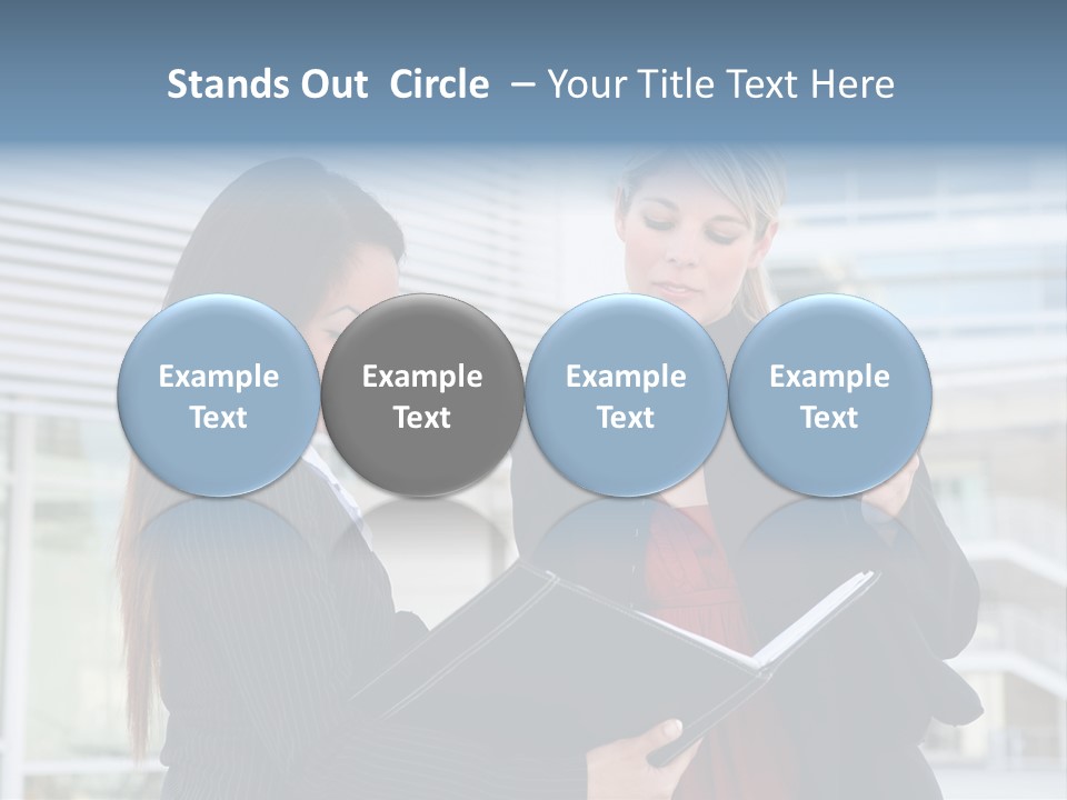 Two Women In Business Attire Looking At A Cell Phone PowerPoint Template