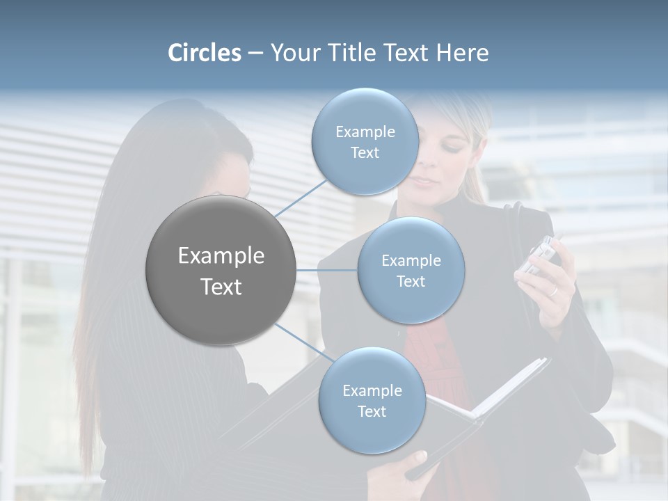 Two Women In Business Attire Looking At A Cell Phone PowerPoint Template