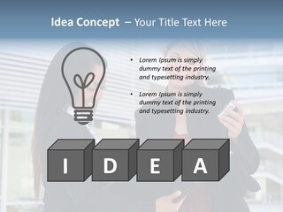 Two Women In Business Attire Looking At A Cell Phone PowerPoint Template