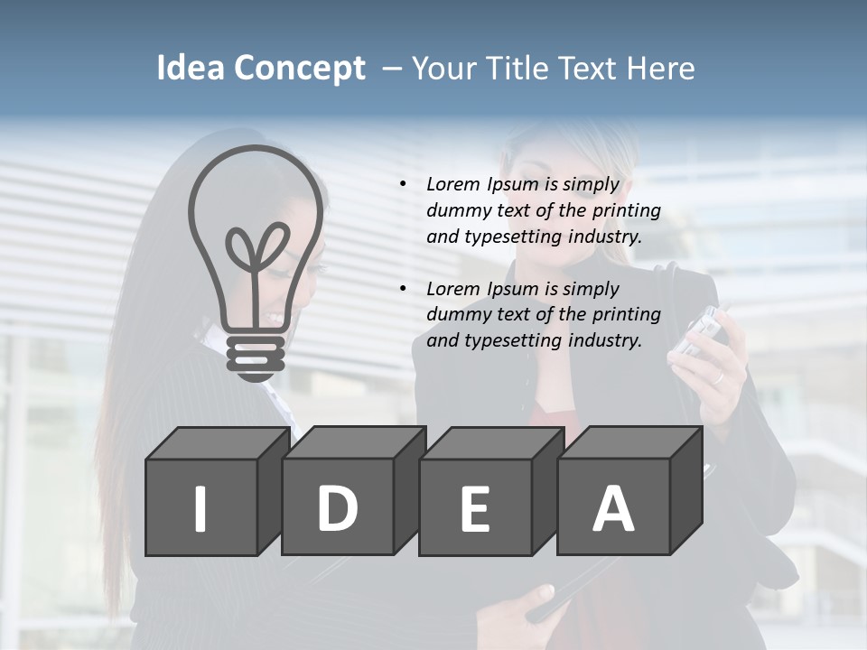 Two Women In Business Attire Looking At A Cell Phone PowerPoint Template