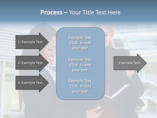 Two Women In Business Attire Looking At A Cell Phone PowerPoint Template