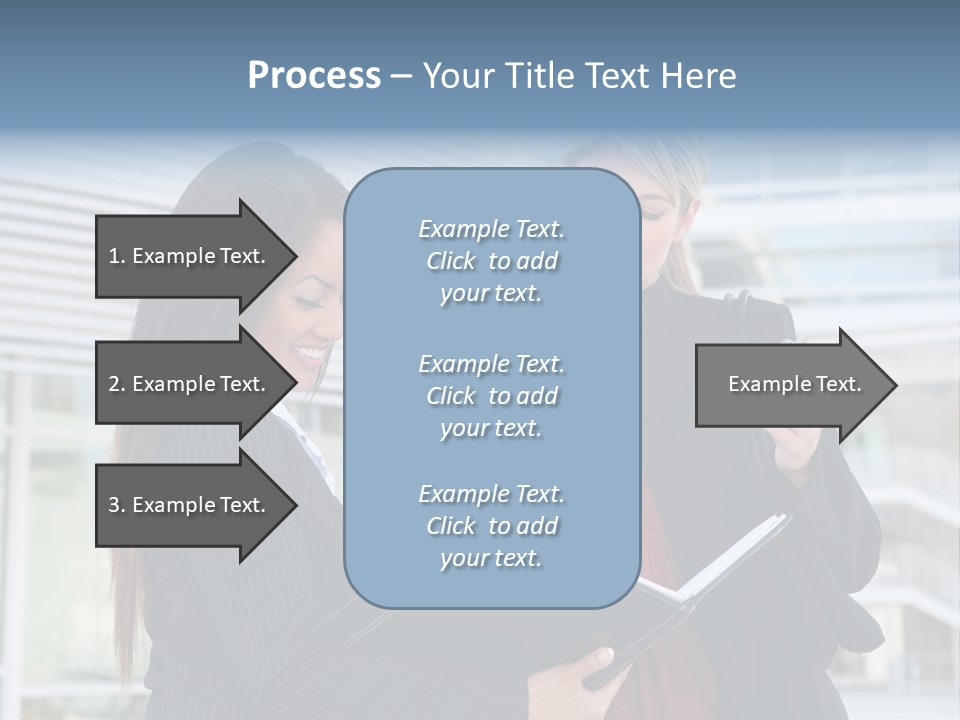 Two Women In Business Attire Looking At A Cell Phone PowerPoint Template