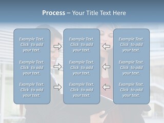Two Women In Business Attire Looking At A Cell Phone PowerPoint Template