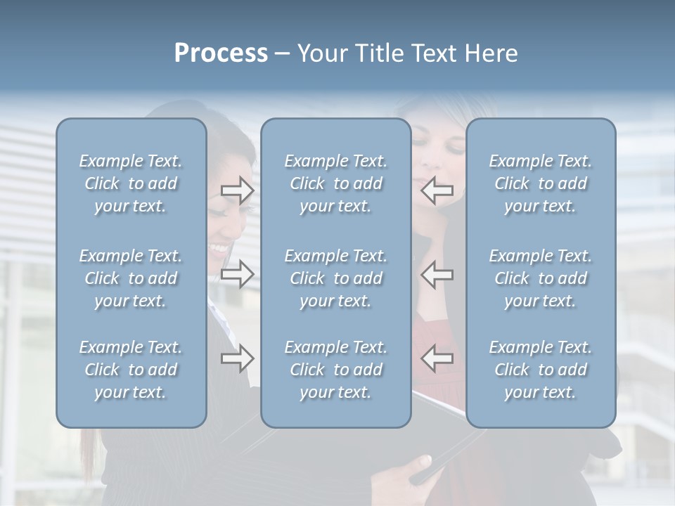 Two Women In Business Attire Looking At A Cell Phone PowerPoint Template