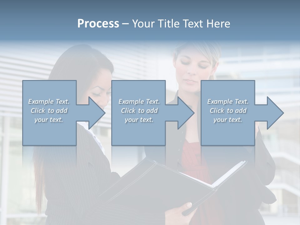Two Women In Business Attire Looking At A Cell Phone PowerPoint Template
