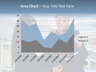 Two Women In Business Attire Looking At A Cell Phone PowerPoint Template