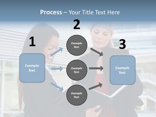 Two Women In Business Attire Looking At A Cell Phone PowerPoint Template